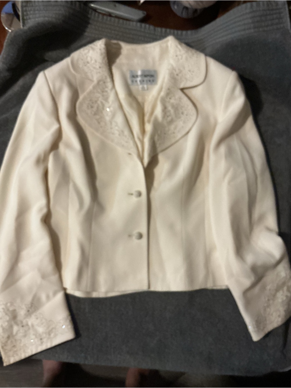 Albert Nipon Cream Embroidered Collar Blazer